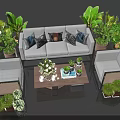 Modern Outdoor Sofa Setup With Green Plants Decorative Pillows And Coffee Table 3d model