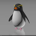 Cute 3D Penguin Character With Yellow Eyebrows Orange Beak And Pink Feet