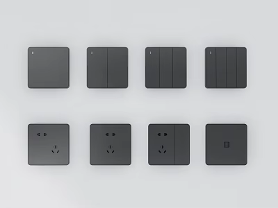 Modern Black Switch Panels with Various Switch and Socket Designs 3d model