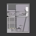 Minimalist Indoor Model Scene With Balcony Railing Staircase Dining Table And Light Purple Walls