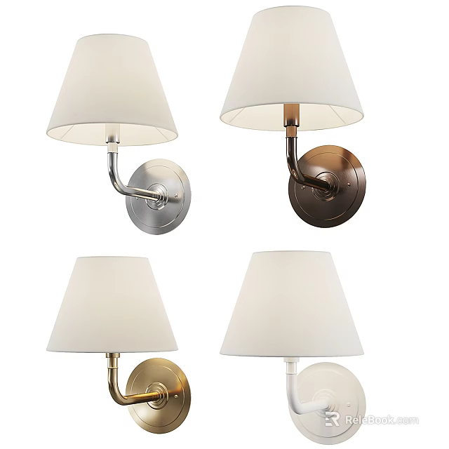 Contemporary Wall Lamps With White Fabric Shades And Multiple Metal Finishes 3d model 