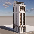 White Multi Story Office Building With Arched Windows And Roof Terrace Design