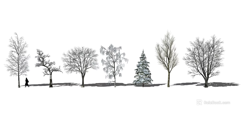 Various Arbor Tree Types With Different Forms And Natural Silhouettes In Row 3d model