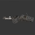 Construction Debris Scene With Metal Frames Stones Bricks And Pile