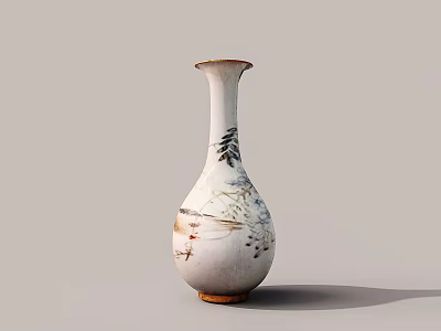Traditional Hand Painted Ceramic Vessel With Floral And Bird Motifs 3d model