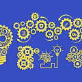 Creative Wall Decor with Gears Light Bulb and Brain Elements for Modern Spaces