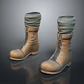 Brown Leather Boots With Laces And Gray Knitted Cuffs For Everyday Wear