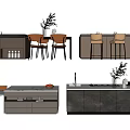 Modern Kitchen Interior With Island Counter Chairs Sink And Green Plants