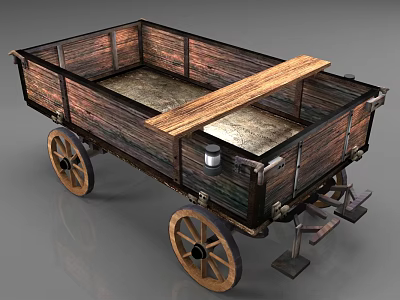 Vintage Wooden Cart With Spoked Wheels Open Plank Body And Classic Design 3d model