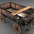 Vintage Wooden Cart With Spoked Wheels Open Plank Body And Classic Design