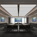 Modern Elegant Spacious Conference Room With Large Meeting Table Video Screens And Comfortable Office Chairs