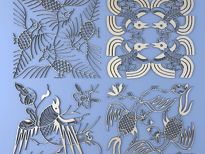 Traditional Artistic Carving Designs Featuring Birds Floral Patterns And Intricate Details 3d model