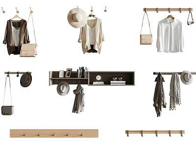 Wooden Wall Hooks with Shelf for Hanging Clothes Bags Hats and Scarves 3d model