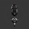 Black Modern Scooter Motorcycle With Sleek Body And Red Brake Calipers