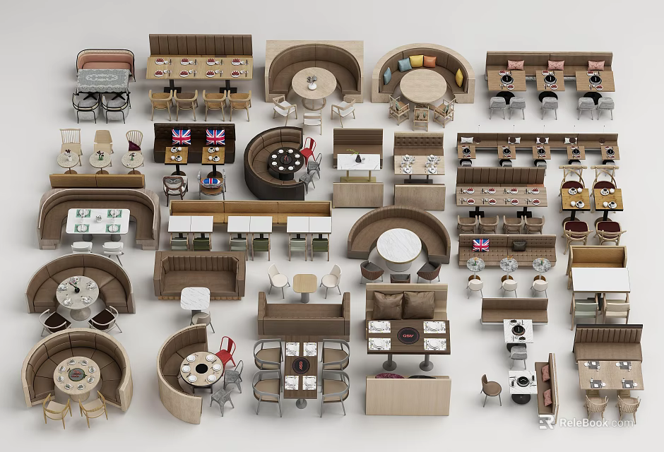 Diverse Public Chairs With Various Designs And Table Combinations For Public Spaces 3d model