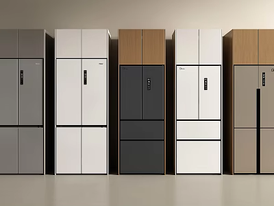 Modern Refrigerators With Different Colors And Styles Arranged In Row For Kitchen 3d model