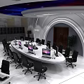 Modern Monitoring Room Interior With Multiple Surveillance Screens Control Consoles And Workstations