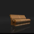 Open Brown Decorative Scroll Featuring White Music Notes On Dark Background