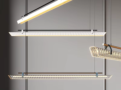 Modern Linear Pendant Lights With LED Strips And Metal Frame Design 3d model