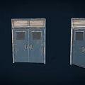 Old Rusted Metal Double Doors With Small Glass Panes On Dark Background