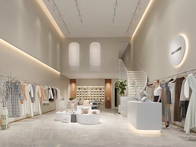 Modern Clothing Store Interior With Display Areas And Staircase 3d model