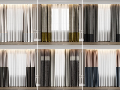 Modern simple curtain fabric curtain milk tea curtain gray curtain color matching curtain 3d model