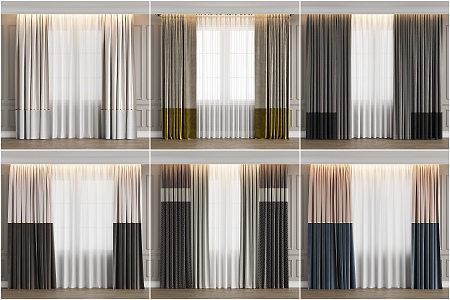 Modern simple curtain fabric curtain milk tea curtain gray curtain color matching curtain 3d model