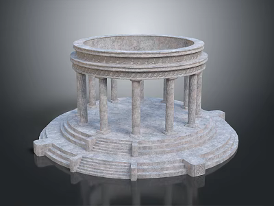 Detailed Circular Stone Architectural Structure With Multiple Columns And Steps On Pedestal 3d model
