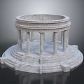 Detailed Circular Stone Architectural Structure With Multiple Columns And Steps On Pedestal 3d model