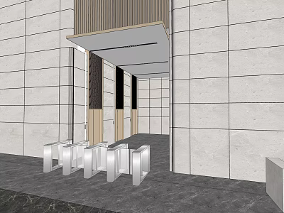 Modern Elevator Hallway Design With White Stone Walls Wooden Ceiling Accents And Sleek Entryway Finishes 3d model