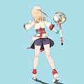Anime Style Blonde Woman Holding Decorative Staff In Colorful Outfit With Ribbons