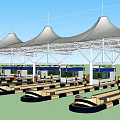 Modern Transportation Station With Canopy Roof And Multiple Service Booths
