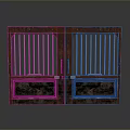 Traditional Double Wooden Gates With Vertical Iron Bars And Carved Panels