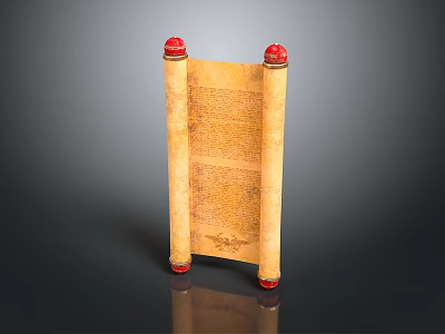Traditional Scroll As Daily Life Item With Red Decorative Ends And Yellow Body 3d model