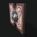 Medieval Shield With Metal Dome Brown Frame And Red Decorative Patterns