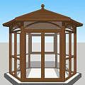 Wooden Gazebo Design Featuring Hexagonal Roof Spherical Top Ornament Glass Windows And Light Floor Tiles