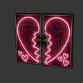 Red Heart Shaped Neon Light Decoration Featuring Two Symmetrical Parts Zigzag Split And Small Hearts