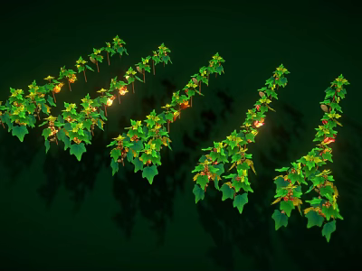 Lush Climbing Plants in Wavy Patterns with Green Leaves Yellow Orange Accents on Green Background 3d model