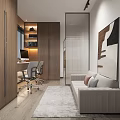 Modern Living Dining Room Interior With Large TV Gray Sofa And City View Through Window