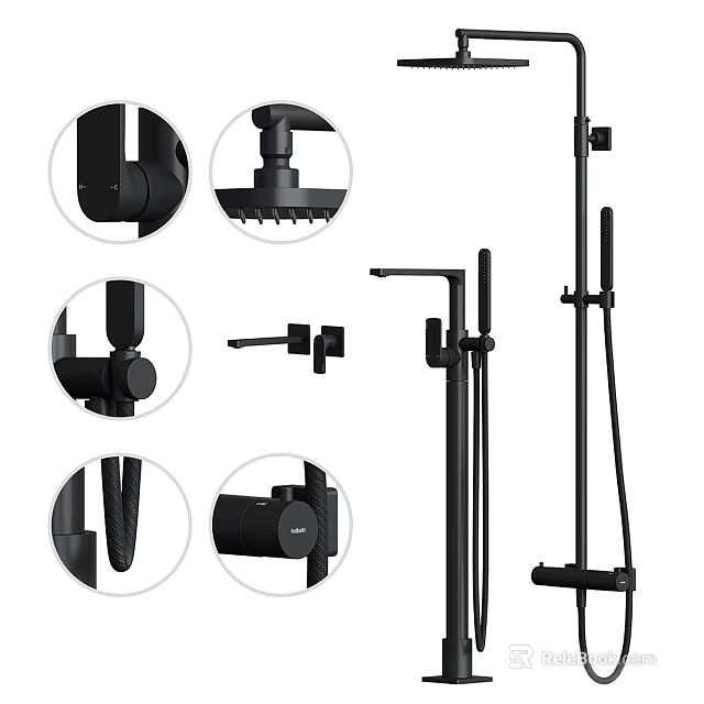 Modern Black Bathroom Faucet with Handheld Shower Various Components and Parts 3d model 