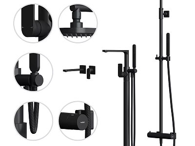 Modern Black Bathroom Faucet with Handheld Shower Various Components and Parts 3d model