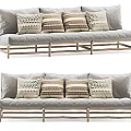 Modern Outdoor Sofa With Wooden Frame Gray Cushions And Patterned Pillows 3d model