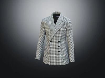 Stylish Checkered Double Breasted Coat With Classic Lapel And Fitted Design 3d model