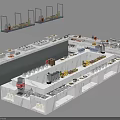 Buffet Table with Marble Countertop Various Foods Display in Open Layout and Stainless Steel Equipment