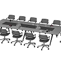 Modern Rectangular Conference Table With Black Rolling Chairs In Meeting Space 3d model