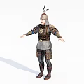Game Movie Character In Decorative Armor With Helmet Metal Chest Plate And Leather Details