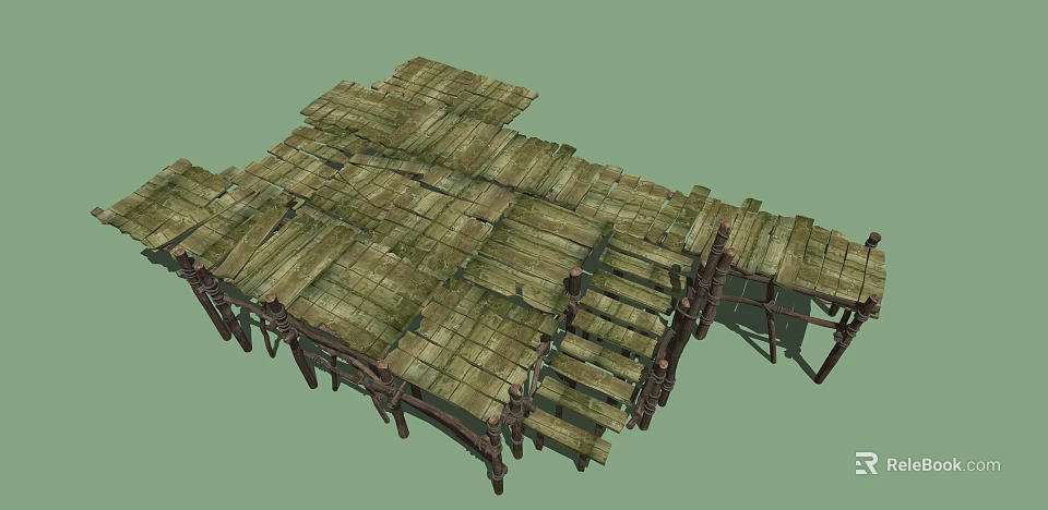 Rustic Elevated Wooden Platform With Weathered Planks And Support Beams 3d model 