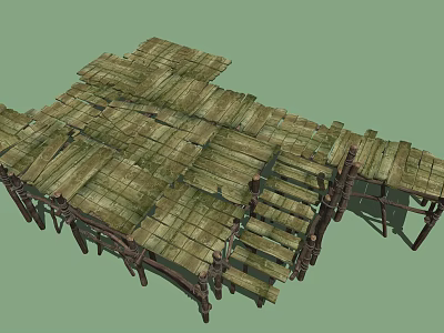 Rustic Elevated Wooden Platform With Weathered Planks And Support Beams 3d model