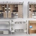 Space Saving Bunk Bed Design With Desk Wardrobe Storage And Computer Setup 3d model