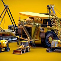 Yellow Construction Utility Vehicles Including Dump Truck Excavator Loader And Crane